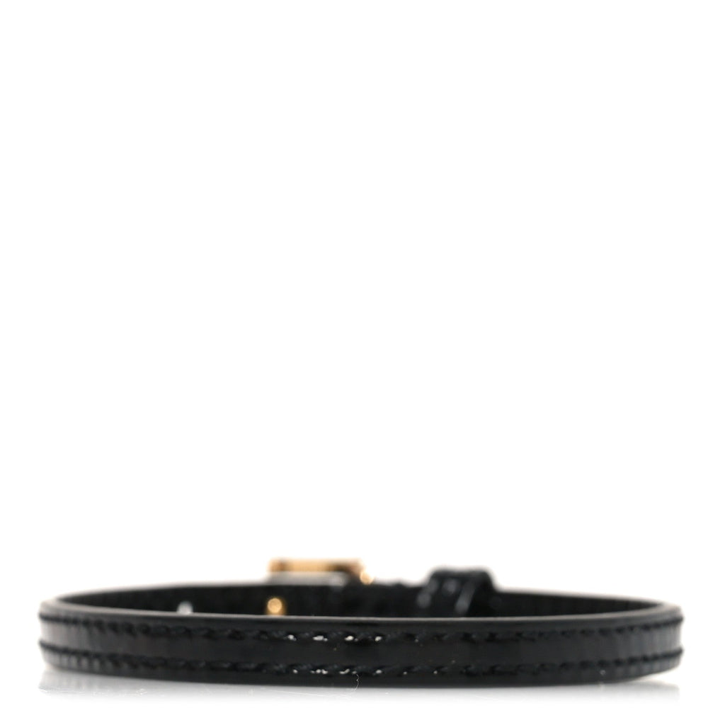 Gucci Patent Calfskin Metal Square G Bracelet M Black Gold