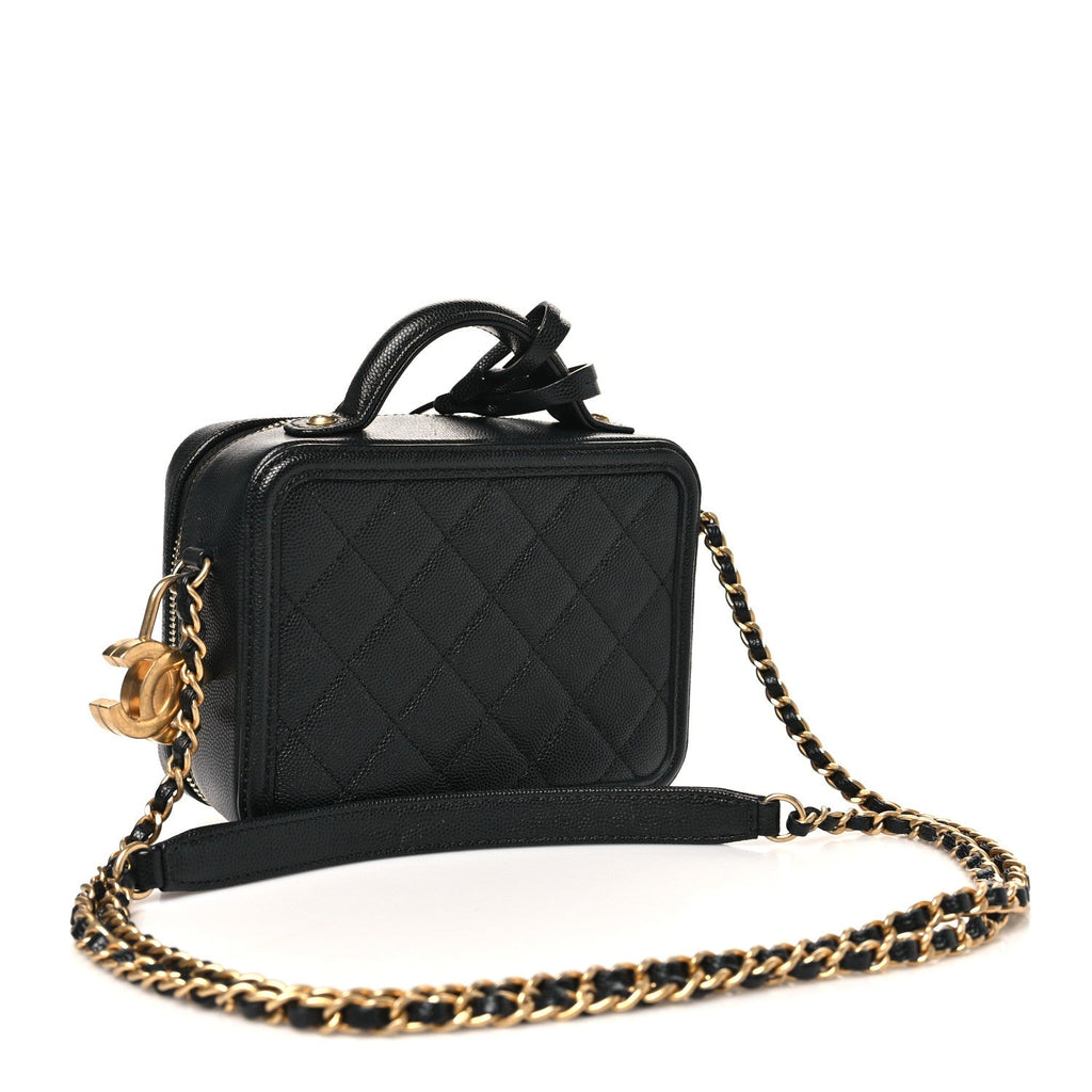 Chanel Caviar Quilted Small CC Filigree Vanity Case Black
