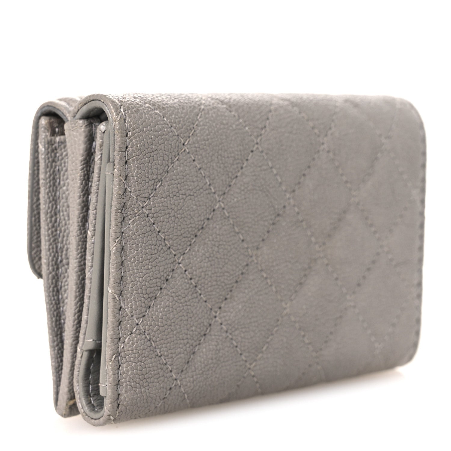 Caviar Quilted Small Boy Flap Wallet Grey