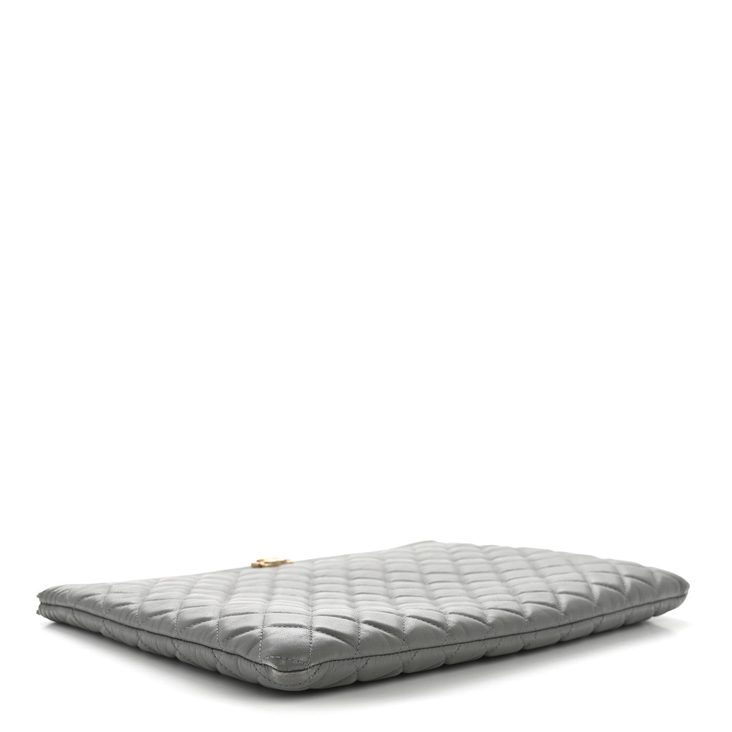 Lambskin Quilted Large Boy Zip Pouch Grey