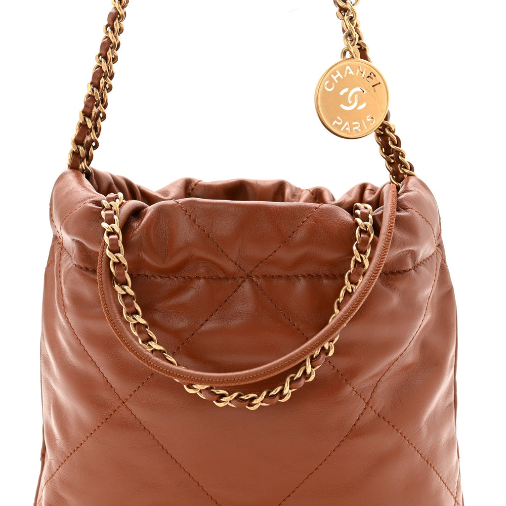 Chanel Shiny Calfskin Quilted Mini Chanel 22 Light Brown