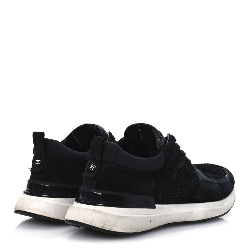 Calfskin Mesh Lycra Suede Womens Logo Sneakers 40 Black