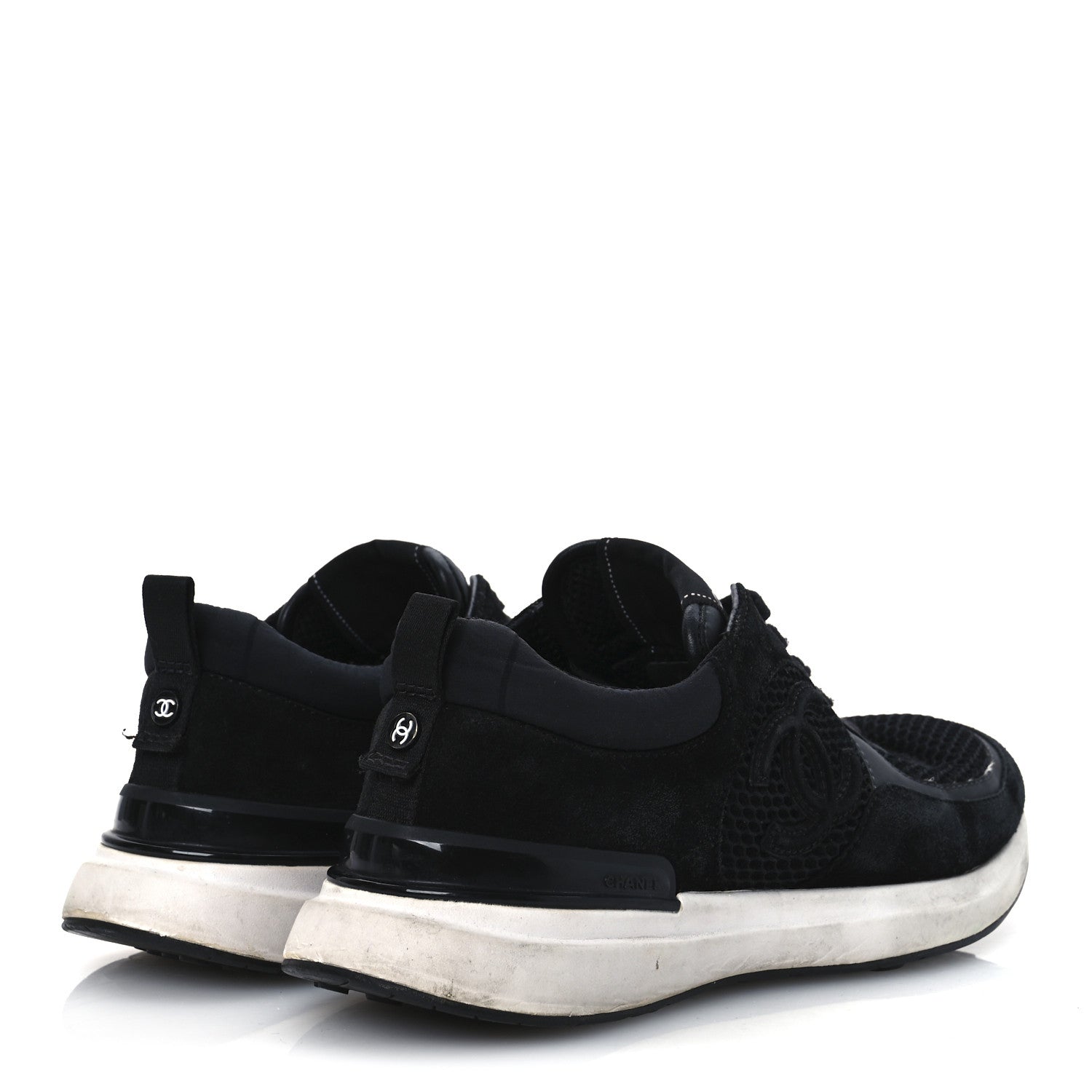 Calfskin Mesh Lycra Suede Womens Logo Sneakers 40 Black
