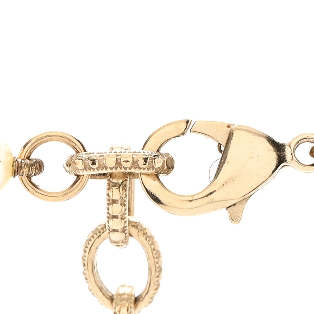 Baguette Crystal Pearl CC Long Necklace Black Gold