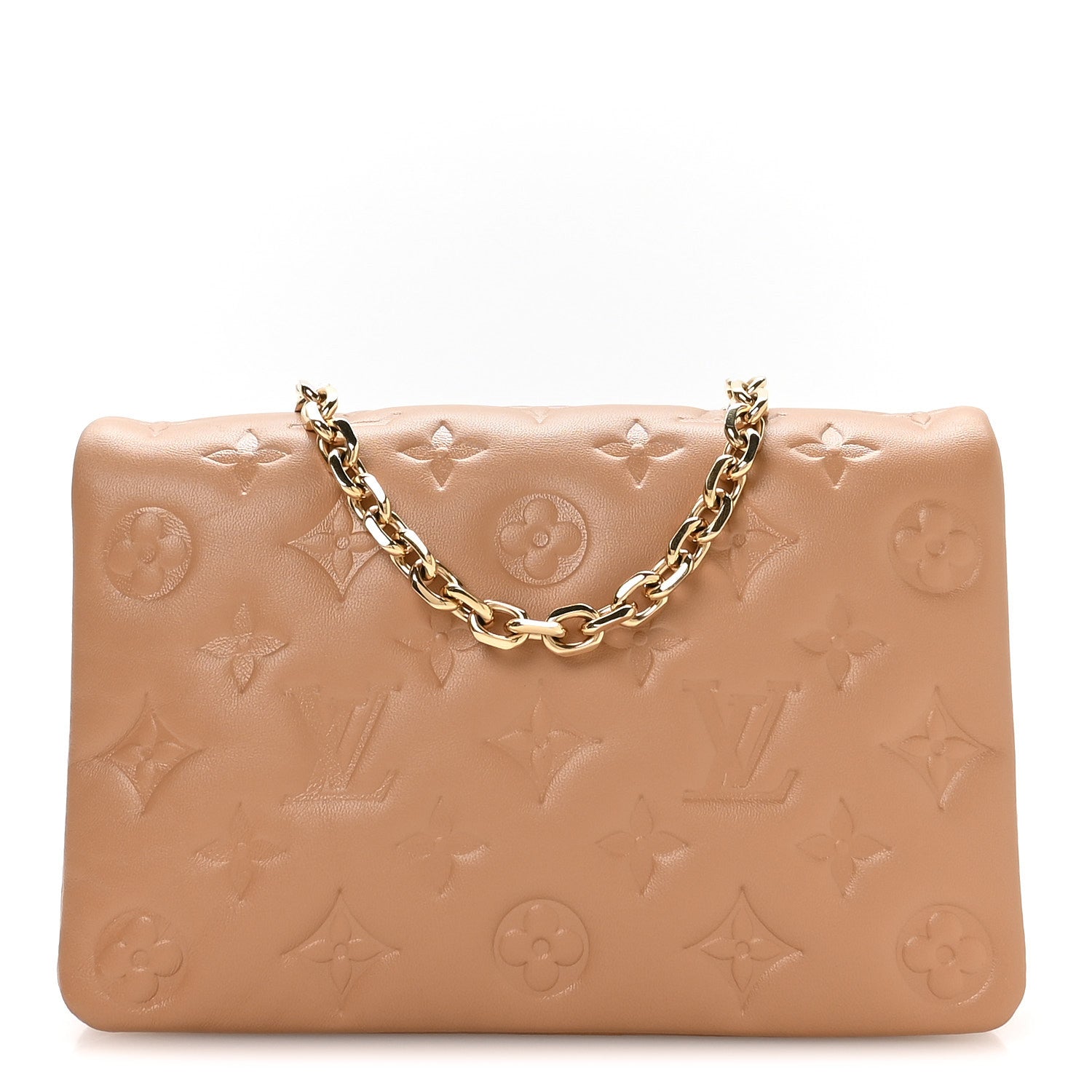 Louis Vuitton Lambskin Embossed Monogram Pochette Coussin Camel