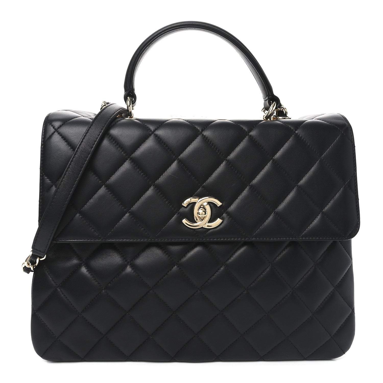 Chanel Lambskin Quilted Large Trendy CC Dual Handle Flap Bag Black