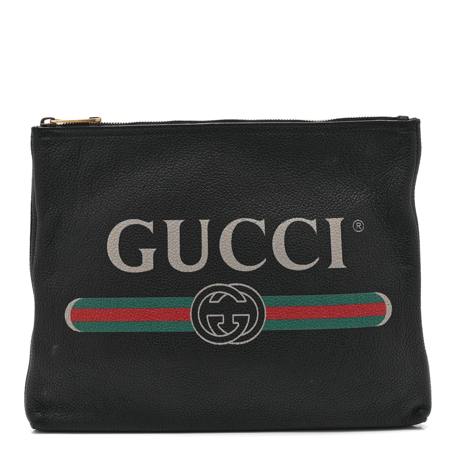 Gucci Pebbled Calfskin Medium Logo Portfolio Clutch Black