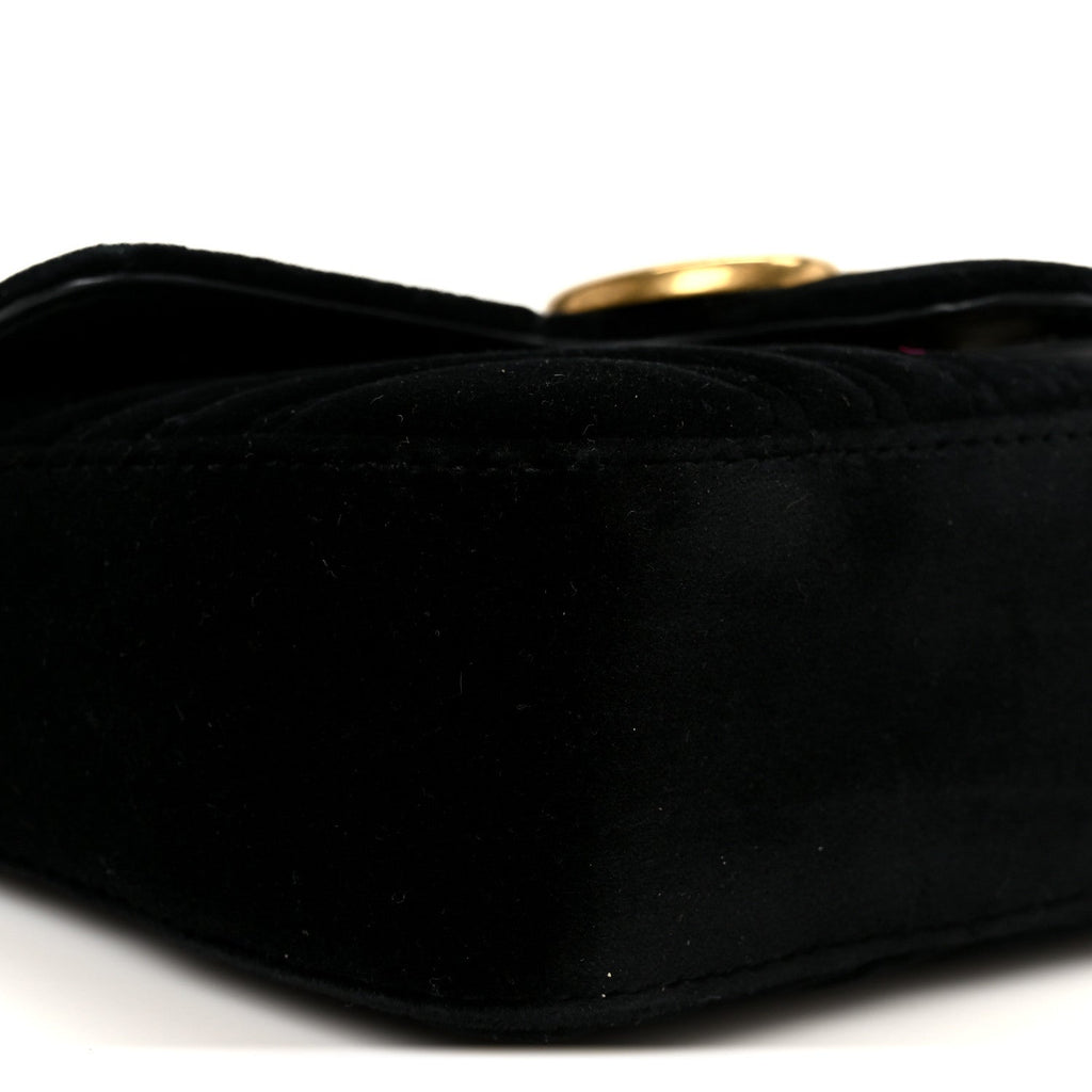 Gucci Velvet Matelasse Mini GG Marmont Shoulder Bag  Black