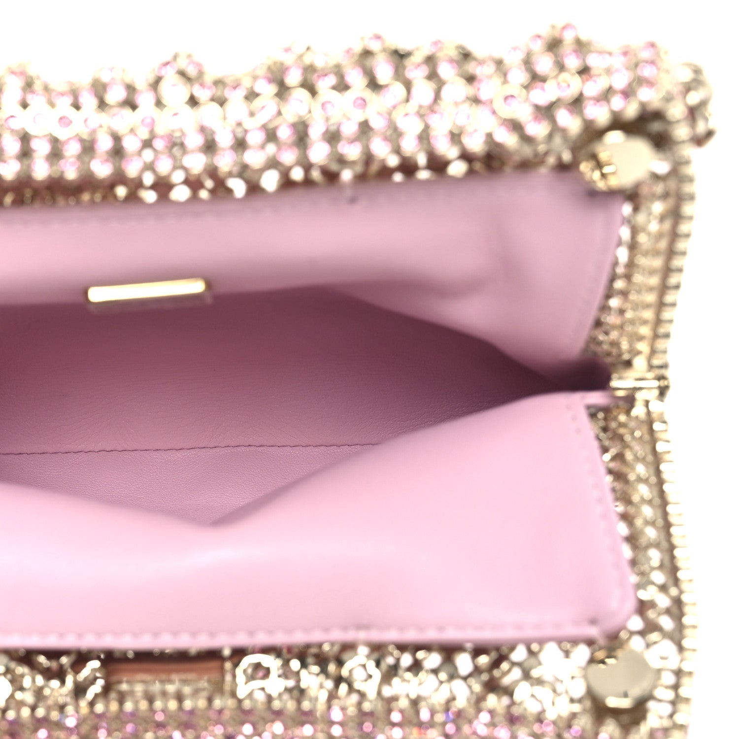 Chanel Crystal Embellished Metallic Lambskin Mini Chanel 22 Light Pink