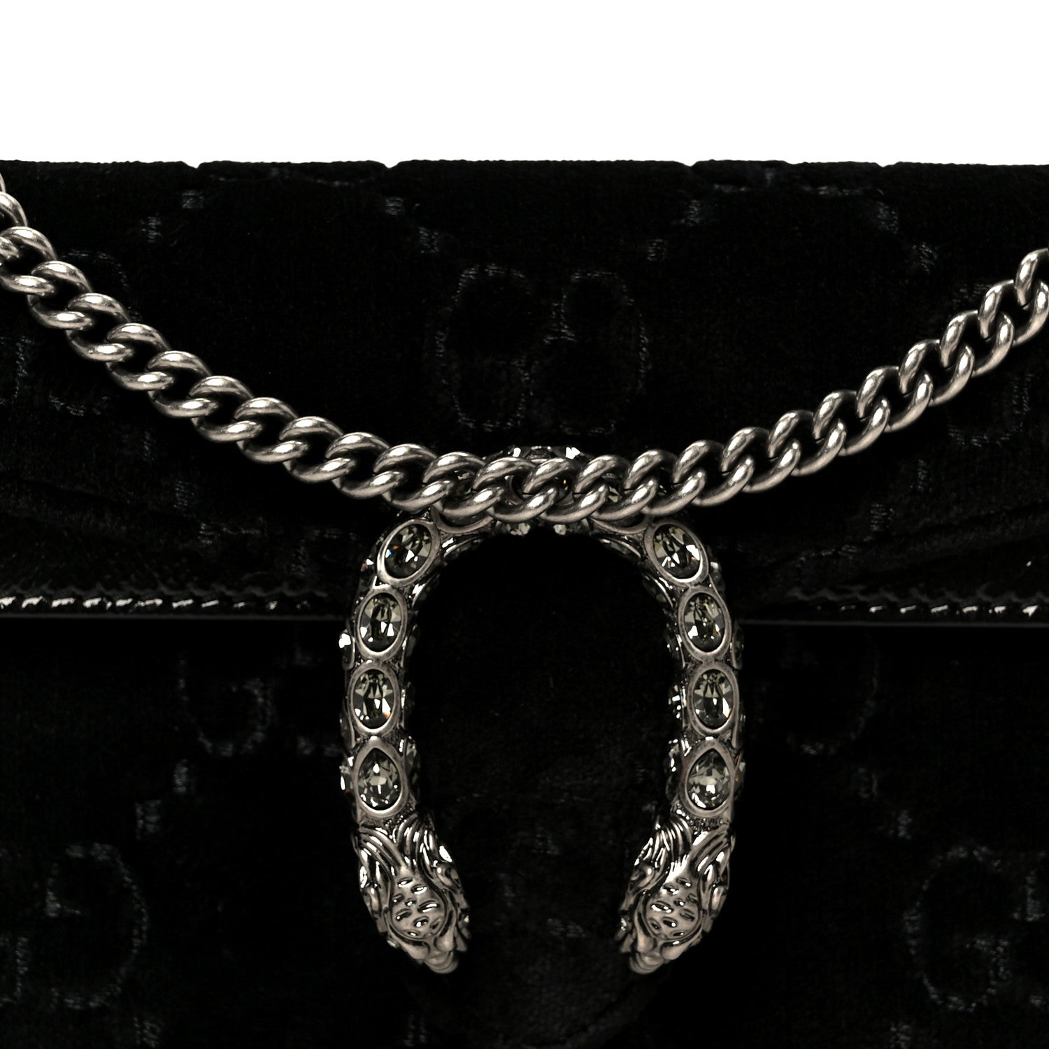 Gucci Velvet Skipper Crystal GG Monogram Super Mini Dionysus Shoulder Bag Black