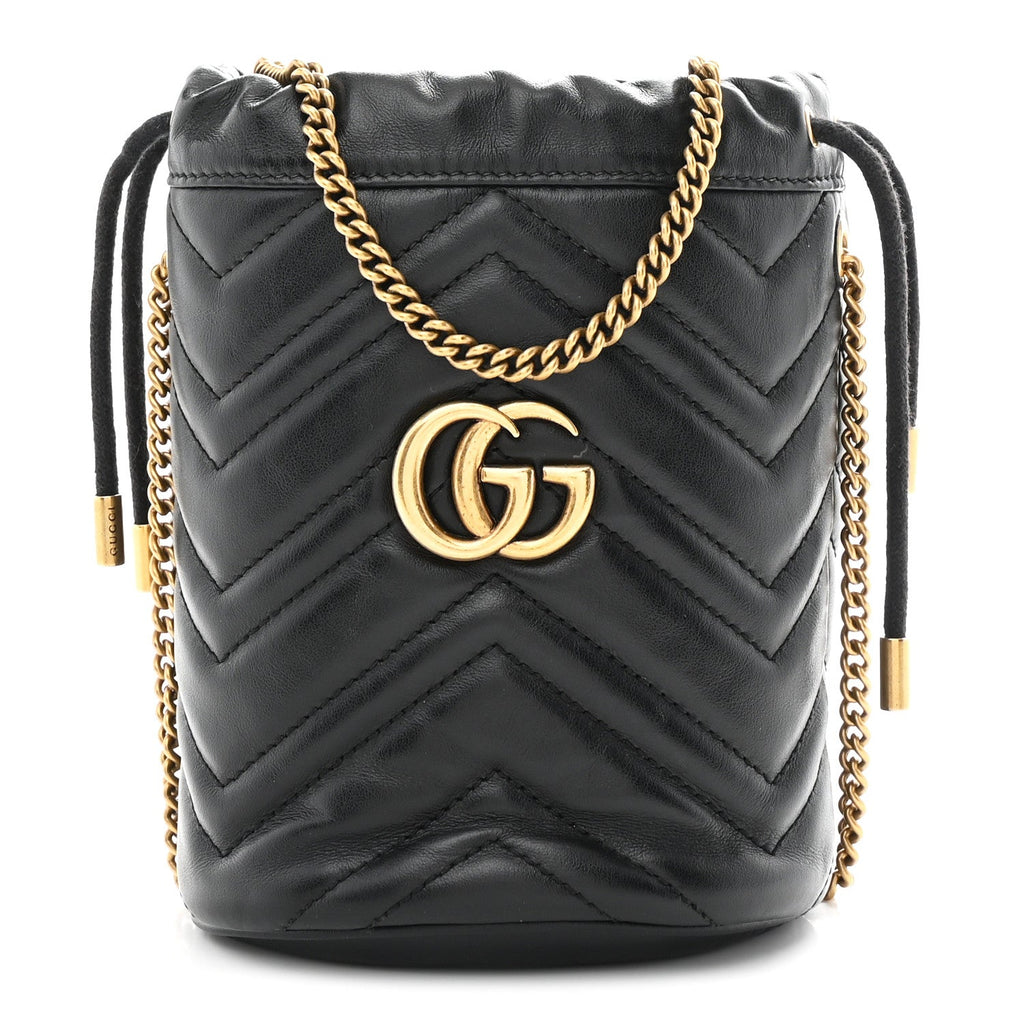 Gucci Calfskin Matelasse Mini GG Marmont 2.0 Bucket Bag Black