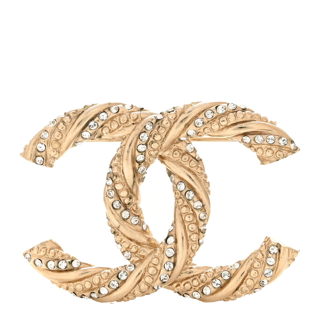 Crystal Twisted CC Brooch Light Gold