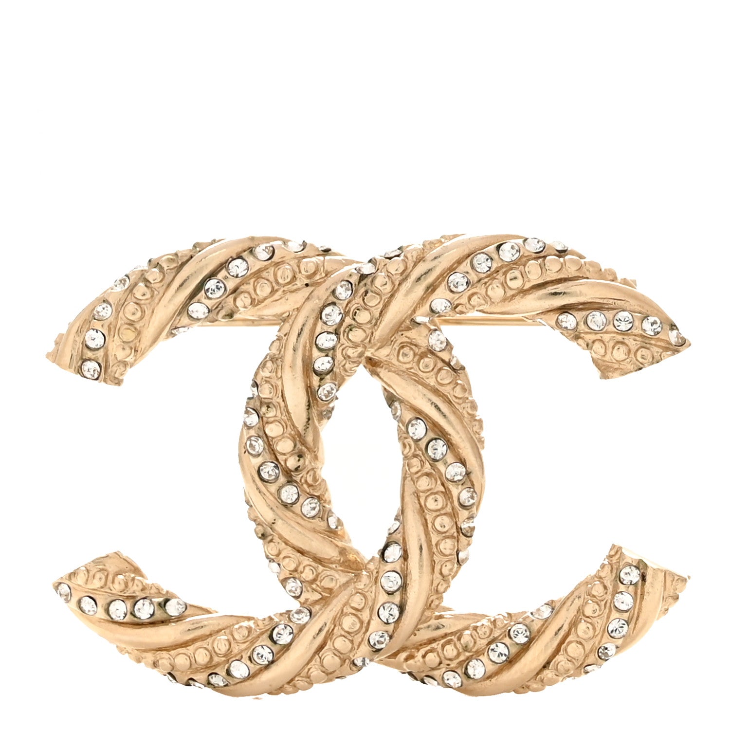 Crystal Twisted CC Brooch Light Gold