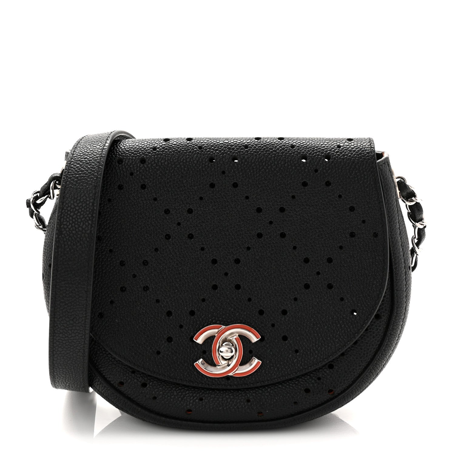 Chanel Caviar Perforated Messenger Bag Black