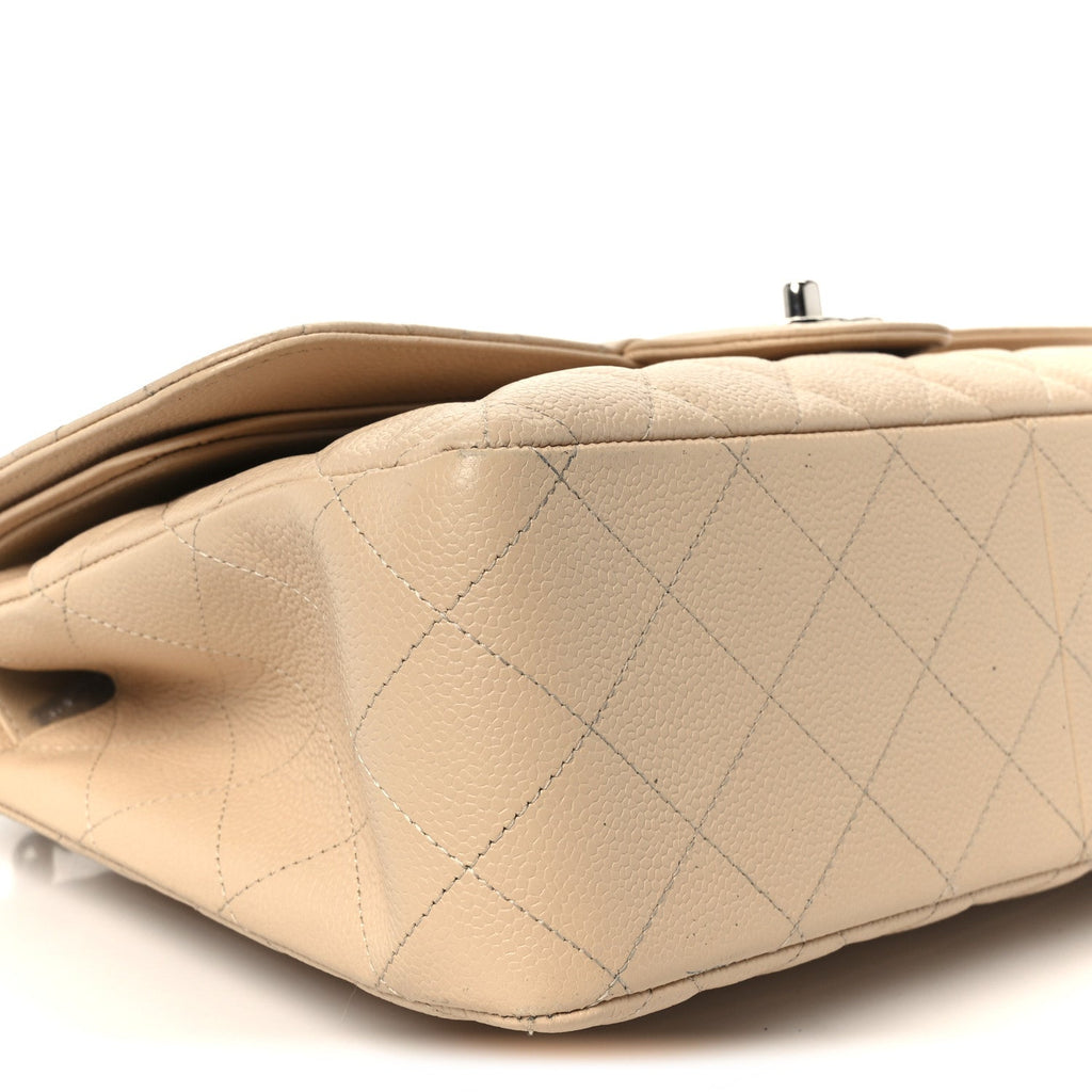 Chanel Caviar Quilted Jumbo Double Flap Beige