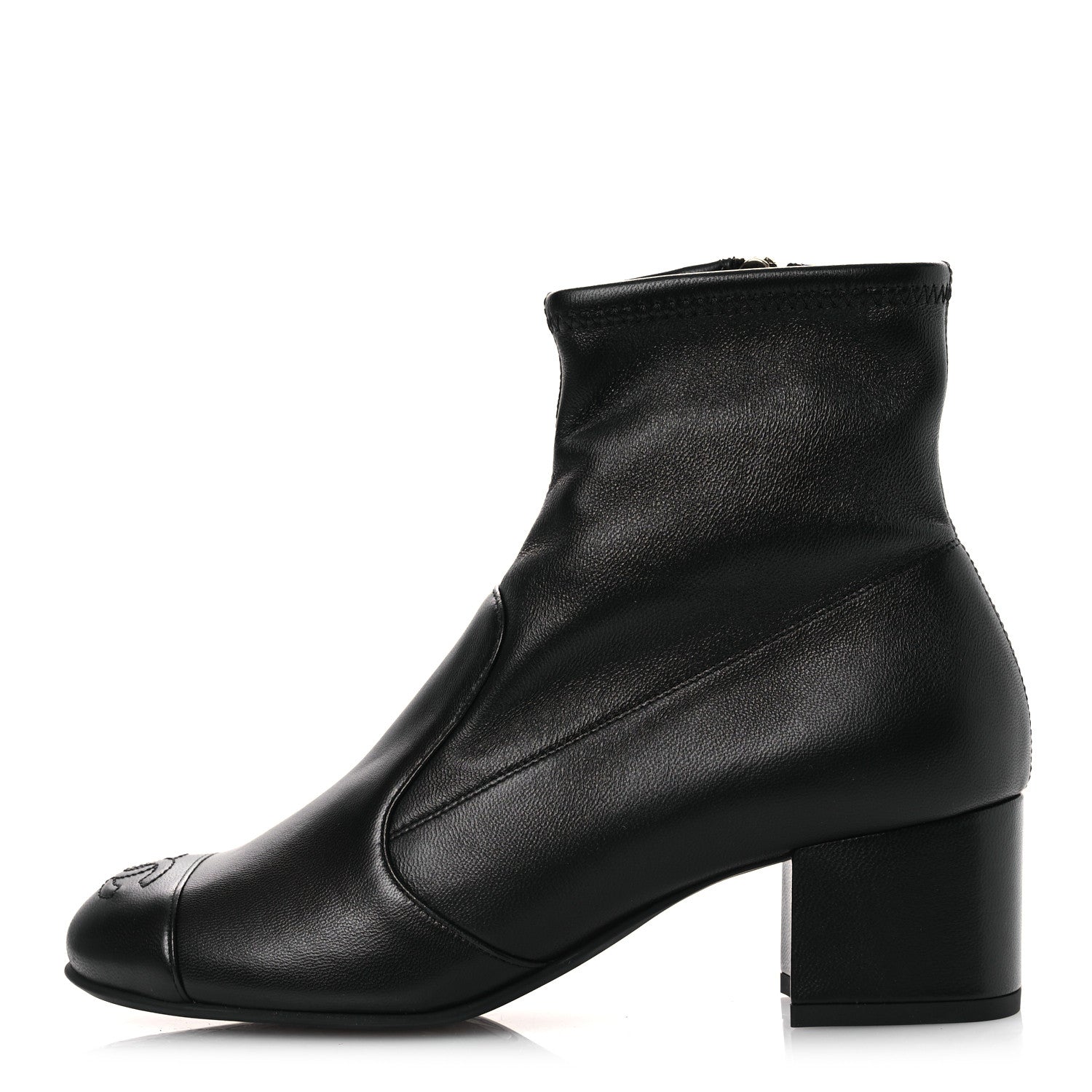Chanel Stretch Lambskin Cap Toe CC Short Boots 36.5 Black