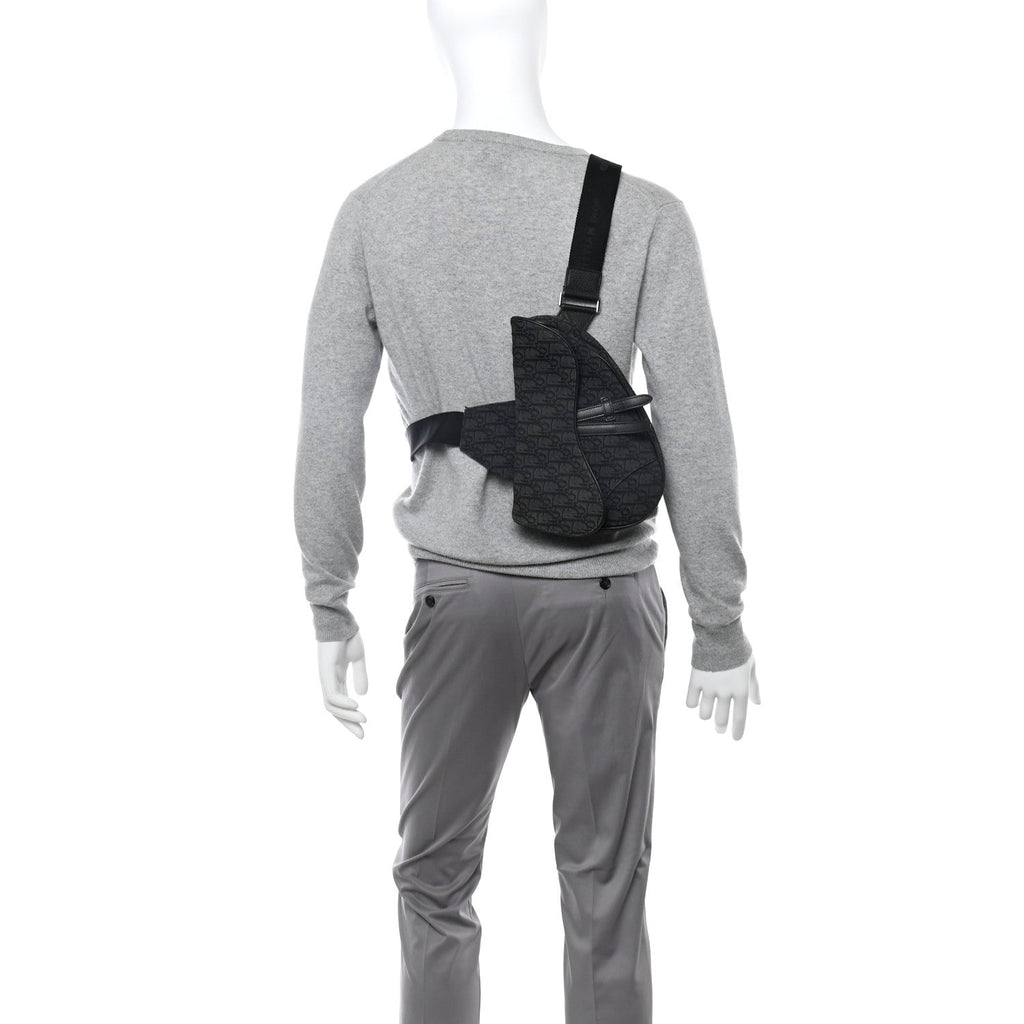 Christian Dior Oblique Mens Saddle Bag Black