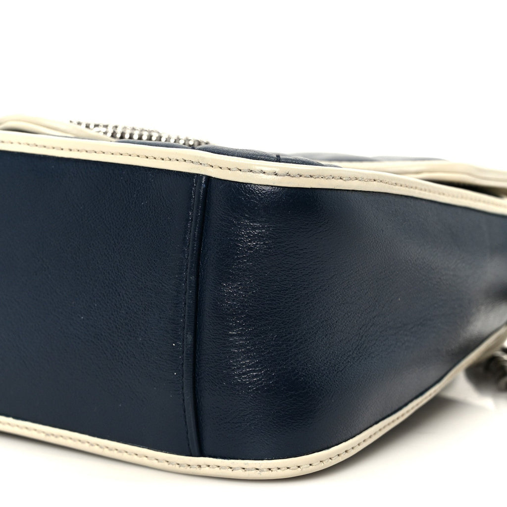 Gucci Vintage Effect Calfskin Matelasse Diagonal Mini Torchon GG Marmont Top Handle Shoulder Bag Blue Agata Mystic White