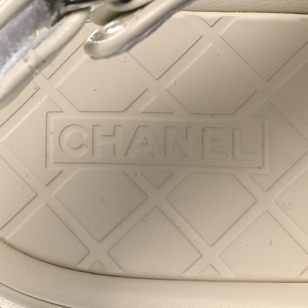Chanel Shiny Calfskin Chain CC Velcro Dad Platform Sandals 39 White