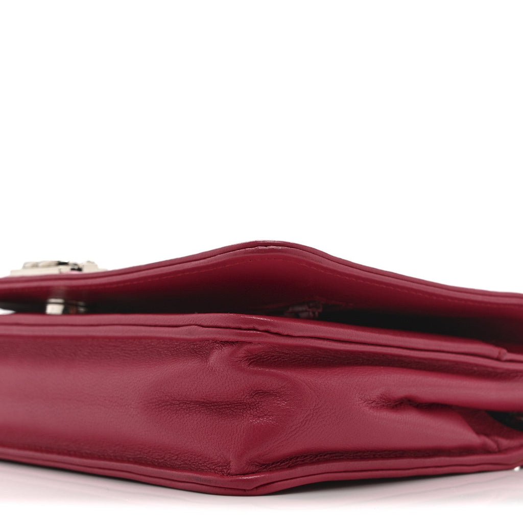 Chanel Lambskin Quilted Boy Wallet On Chain WOC Dark Fuchsia