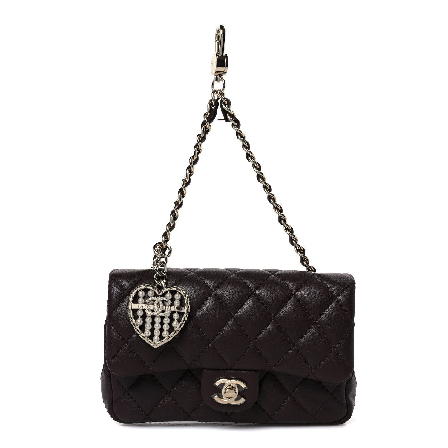Chanel Lambskin Quilted Mini Flap Bag Charm With Hook Dark Brown