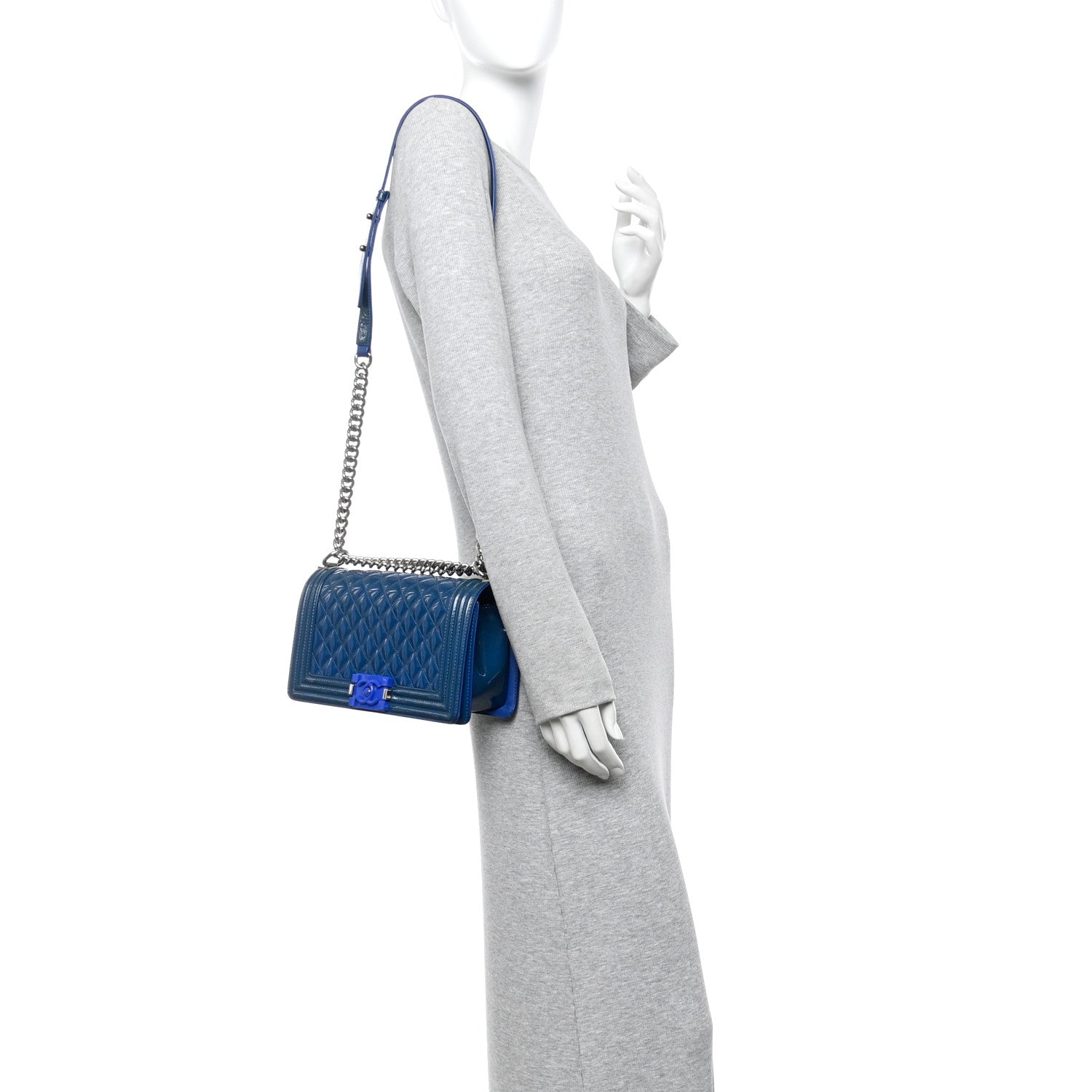 Chanel Patent Calfskin Quilted Medium Plexiglass Boy Flap Blue