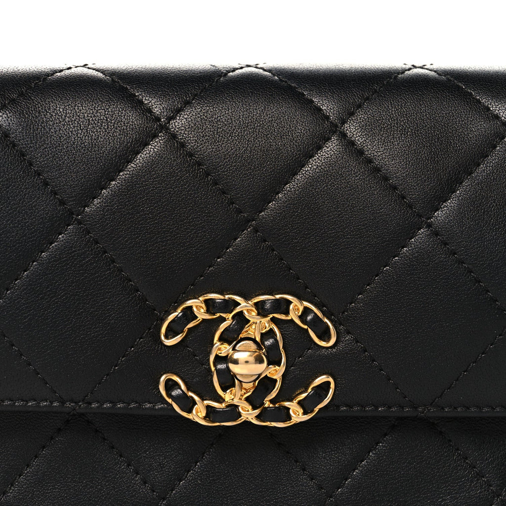 Chanel Lambskin Quilted Chain Infinity Waist Belt Bag Black