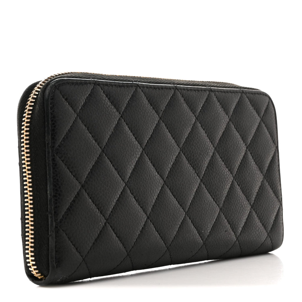 Caviar Quilted Large Gusset Zip Around Wallet Black