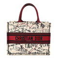 Christian Dior Canvas Embroidered Medium Dioramour Graffiti Book Tote Latte Multicolor
