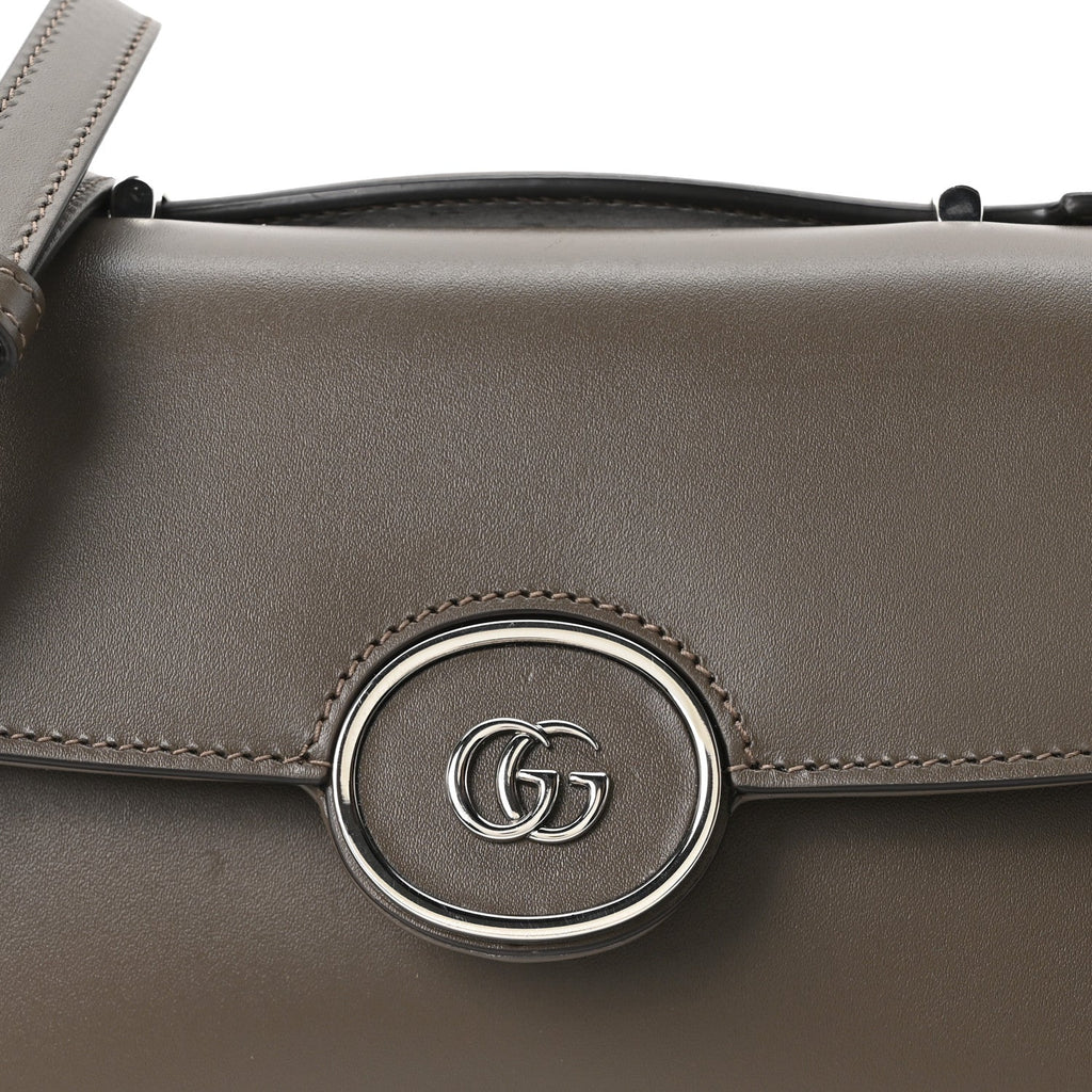 Gucci Senna Calfskin Petite GG Top Handle Shoulder Bag Craclet Brown