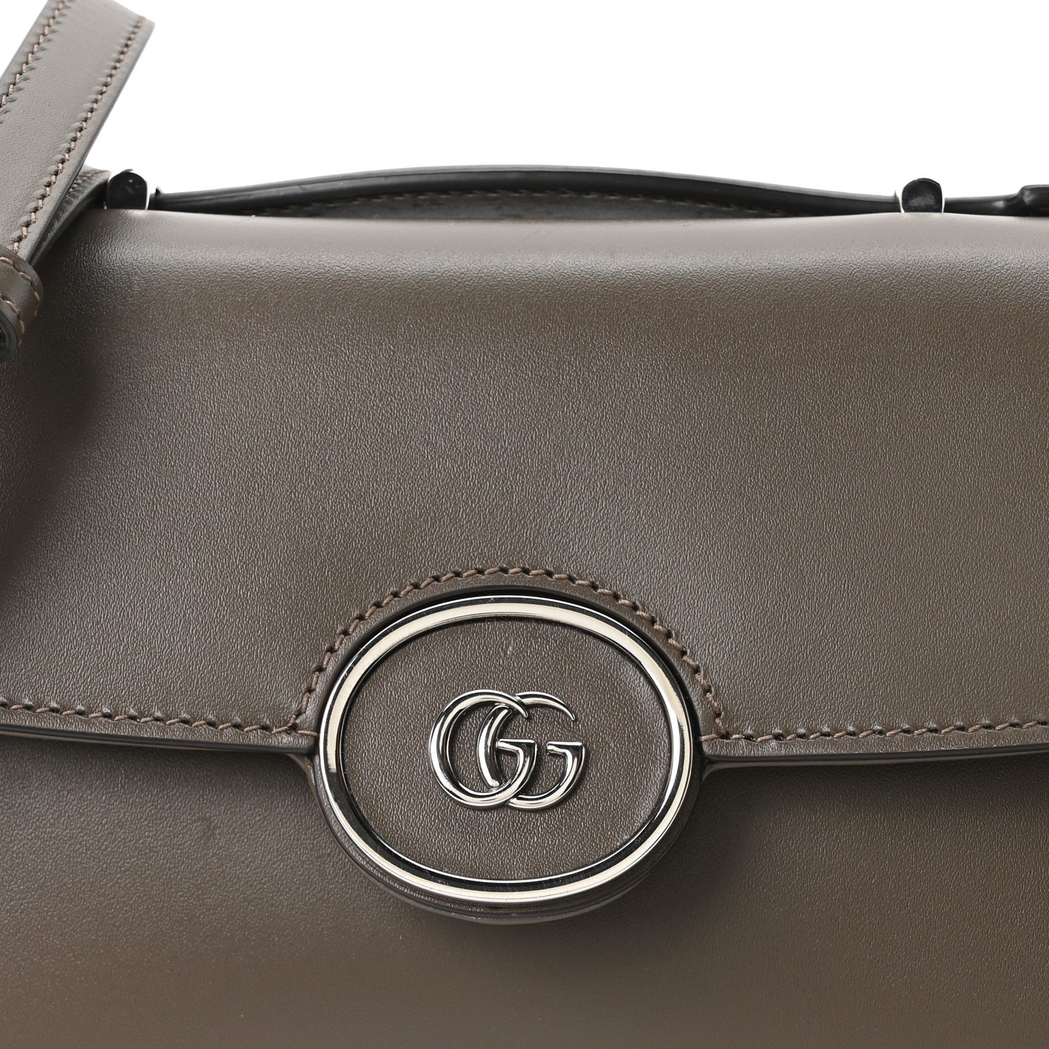 Gucci Senna Calfskin Petite GG Top Handle Shoulder Bag Craclet Brown
