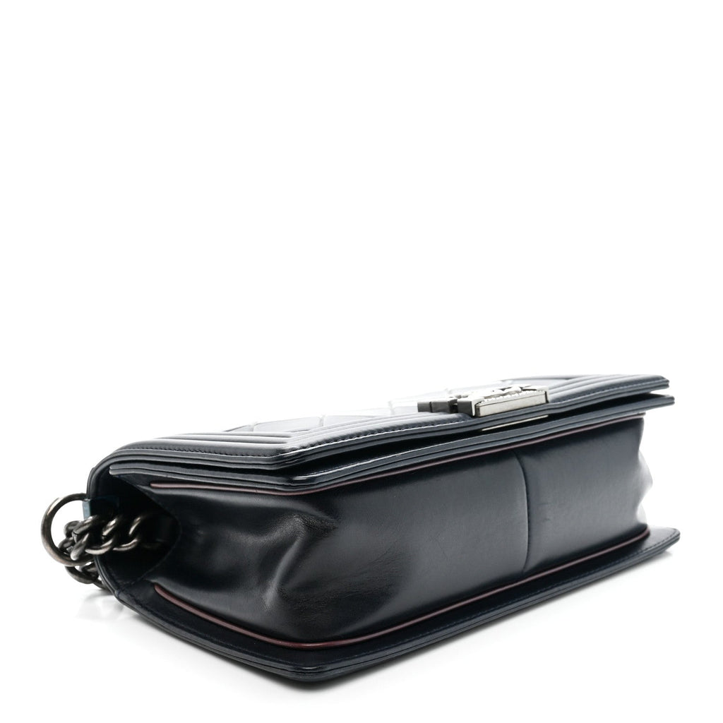 Chanel Calfskin Embossed Medium Paris Salzburg Boy Flap Navy