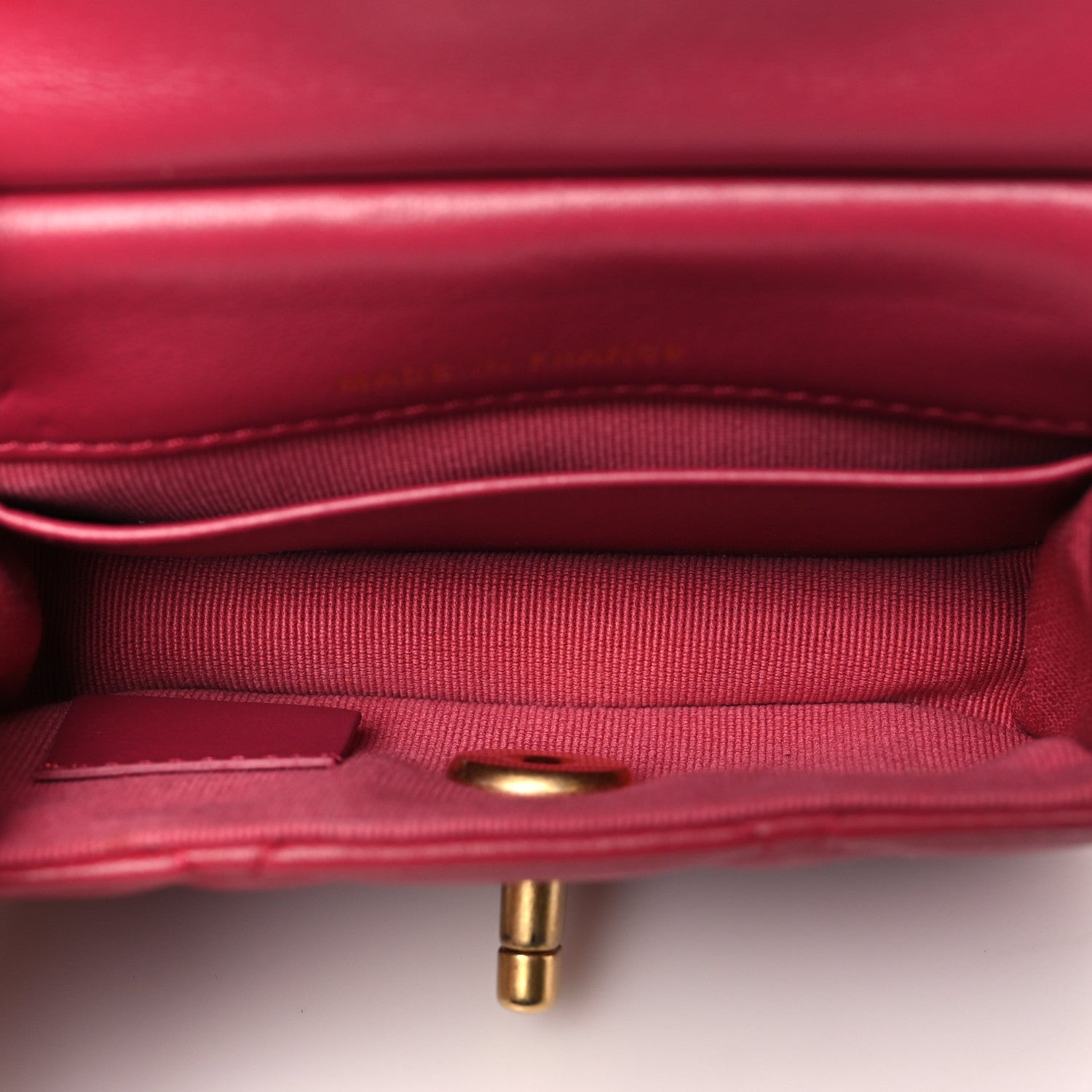 Chanel Calfskin Quilted Lady Handle Flap Card Holder With Chain Dark Pink