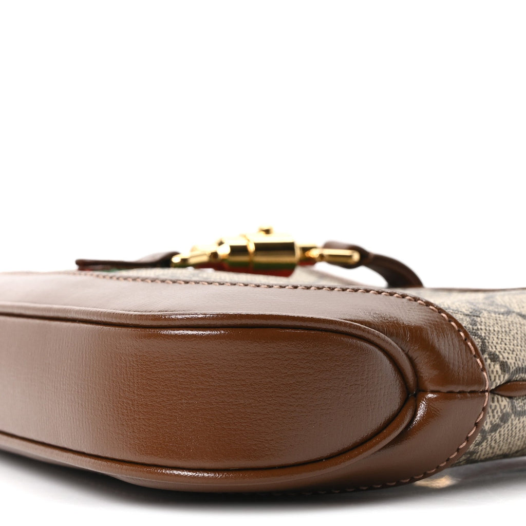 Gucci GG Supreme Monogram Azalea Calfskin Web Mini Jackie 1961 Hobo Beige Ebony Brown Sugar