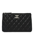 Lambskin Quilted Crystal Star Cosmetic Case Black