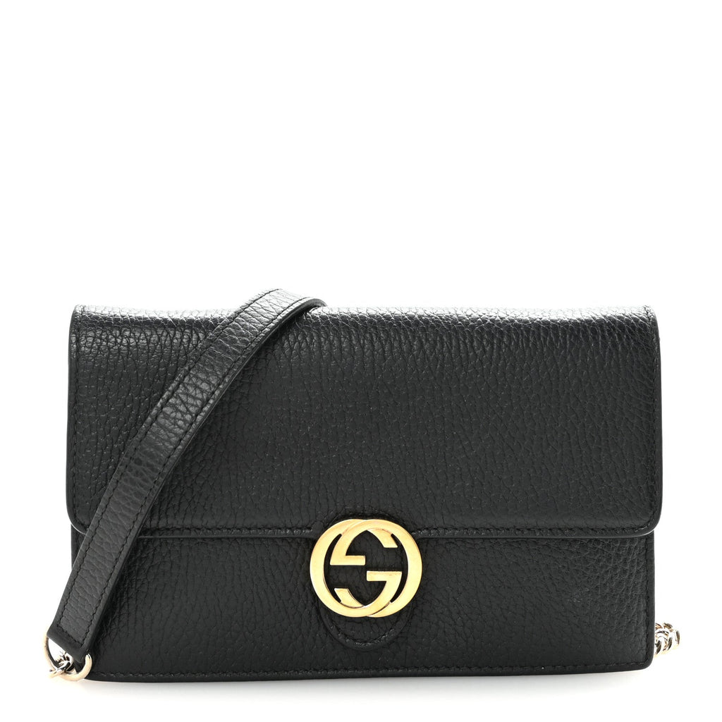 Gucci Dollar Calfskin Interlocking G Chain Wallet Black