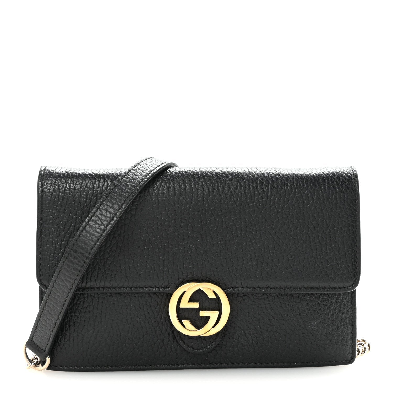 Gucci Dollar Calfskin Interlocking G Chain Wallet Black