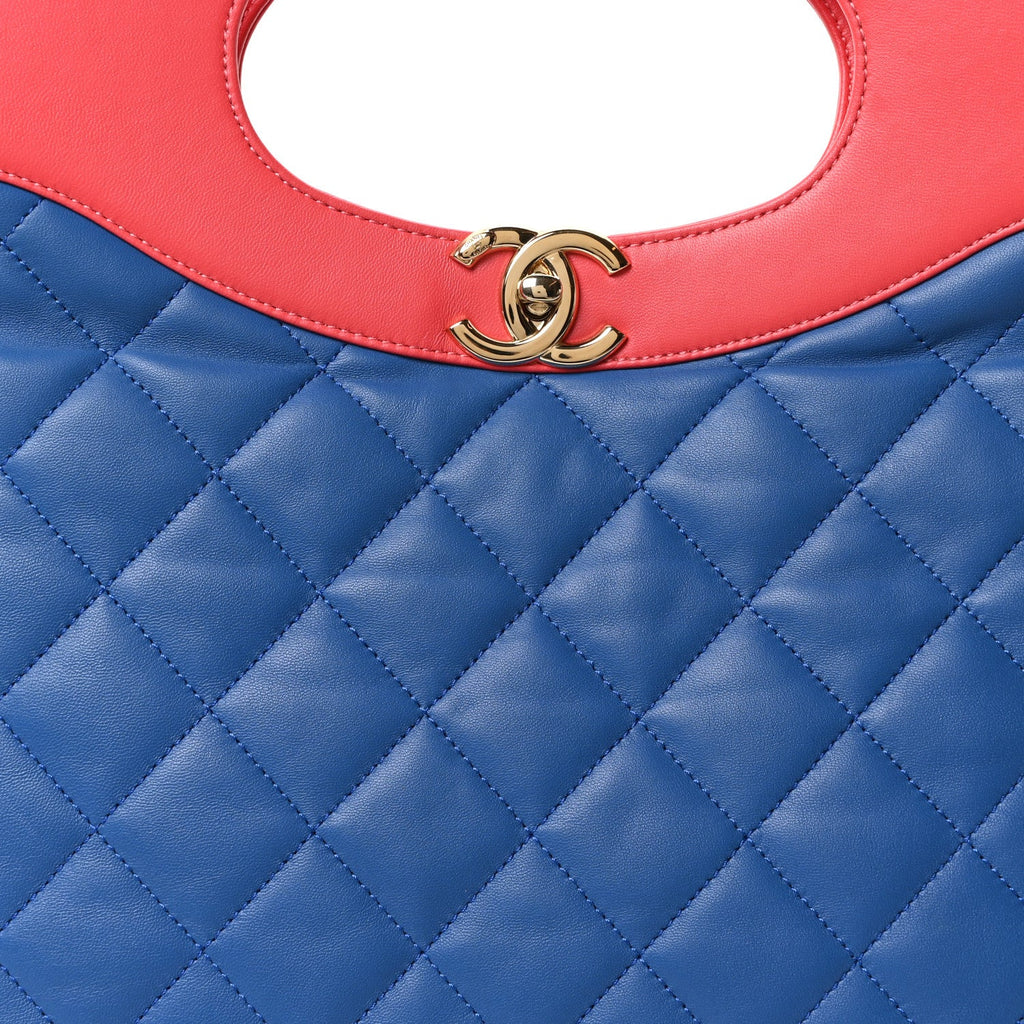 Chanel Lambskin Quilted Large 31 Shopping Bag Blue Red
