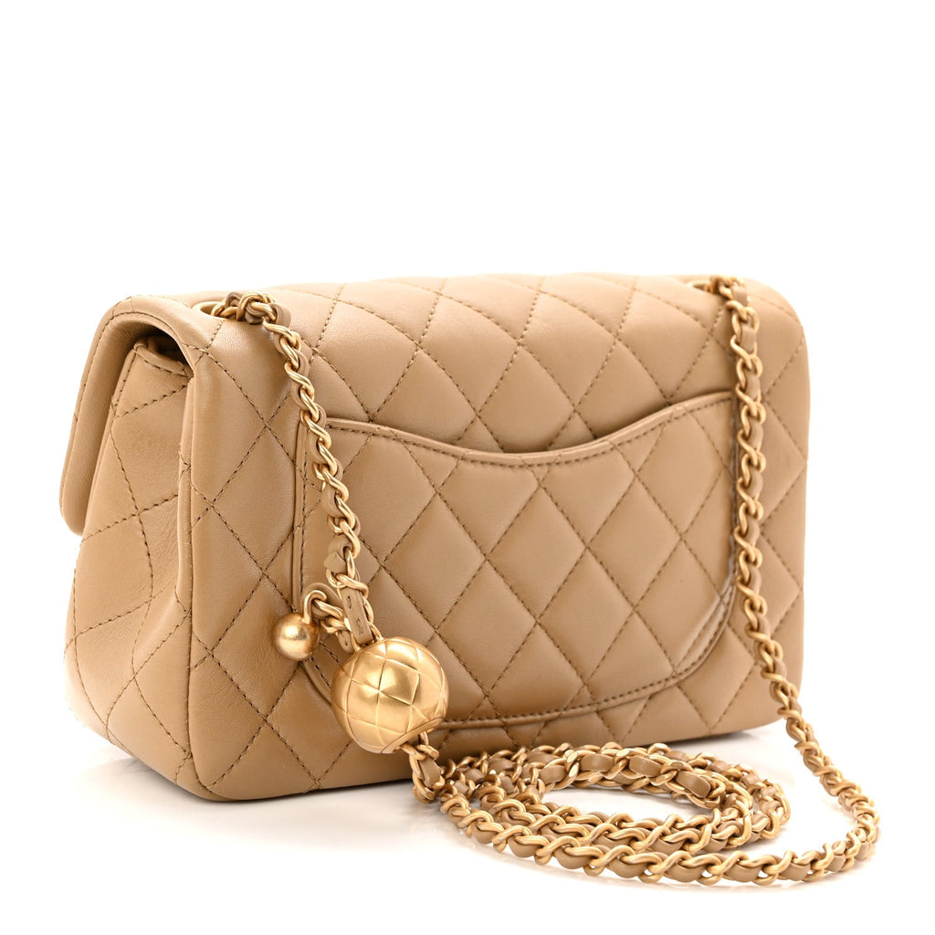 Chanel Lambskin Quilted Mini Rectangular Pearl Crush Flap Dark Beige