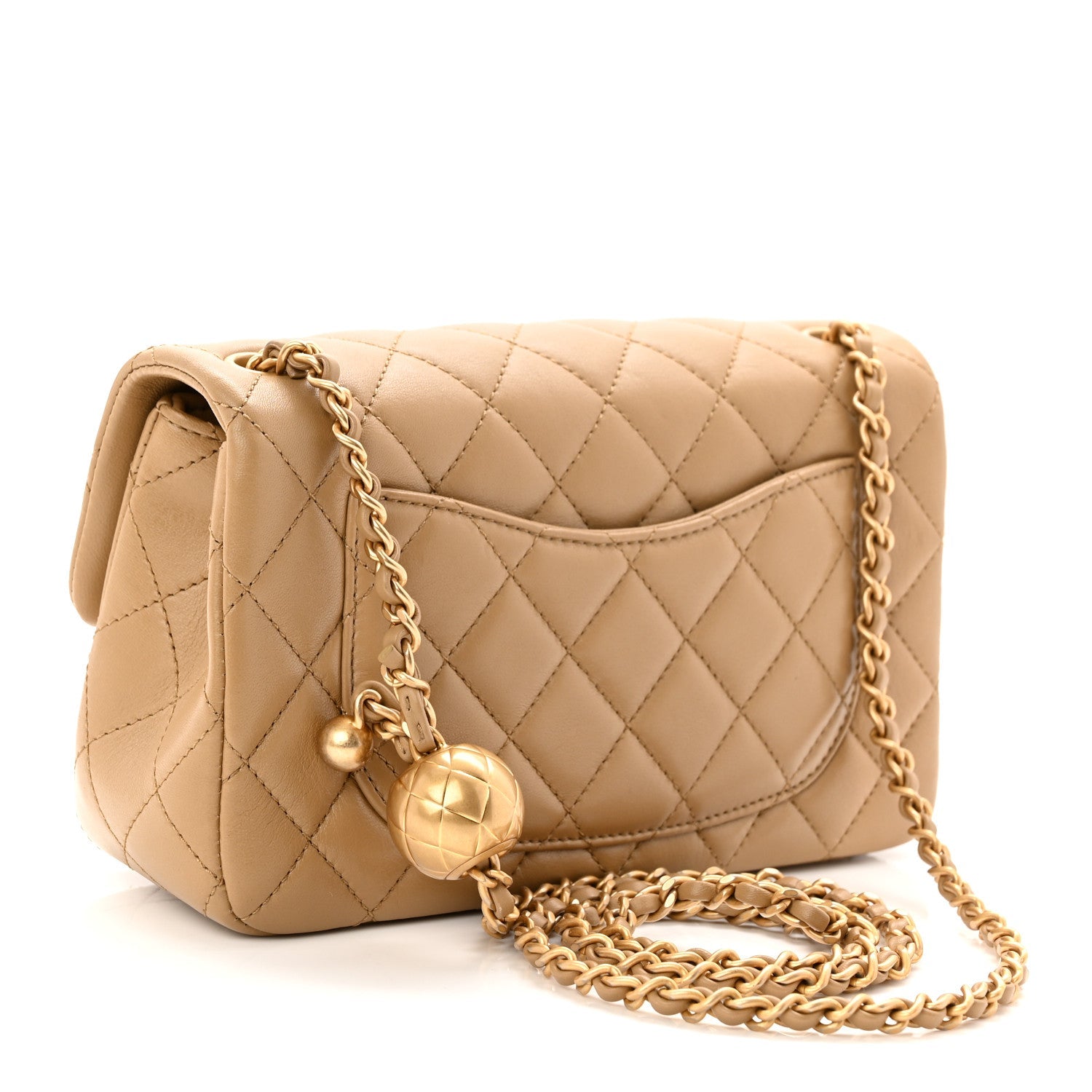 Chanel Lambskin Quilted Mini Rectangular Pearl Crush Flap Dark Beige