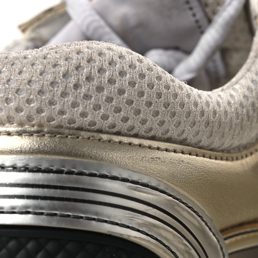 Fabric Laminated Calfskin Stretch CC Sneakers 37 White Gold Silver