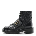 Chanel Shiny Calfskin Quilted Lace Up Combat Boots 38.5 Black