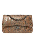 Chanel Metallic Snakeskin Medium Double Flap Beige
