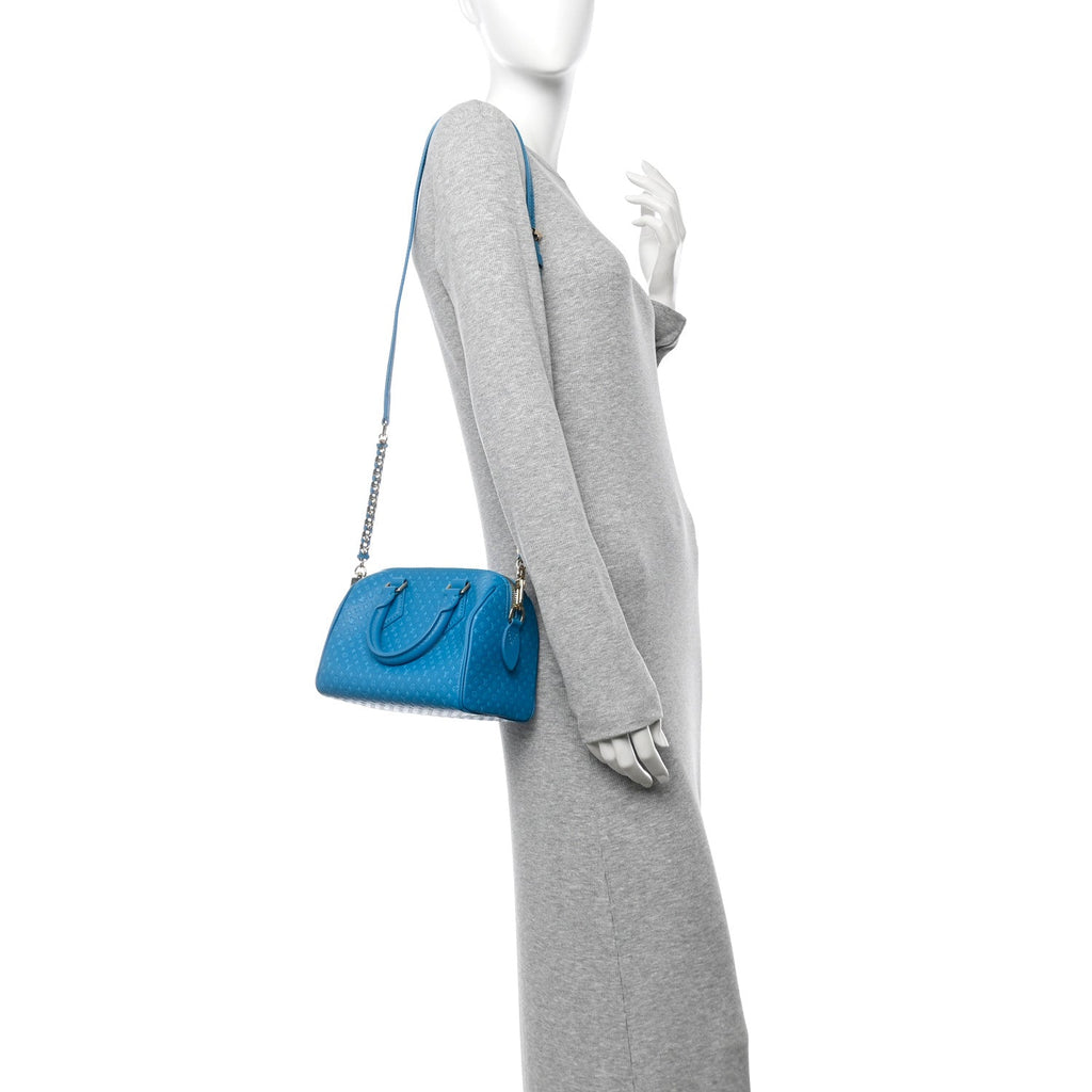 Louis Vuitton Calfskin Nanogram Embossed Speedy Bandouliere 20 Blue