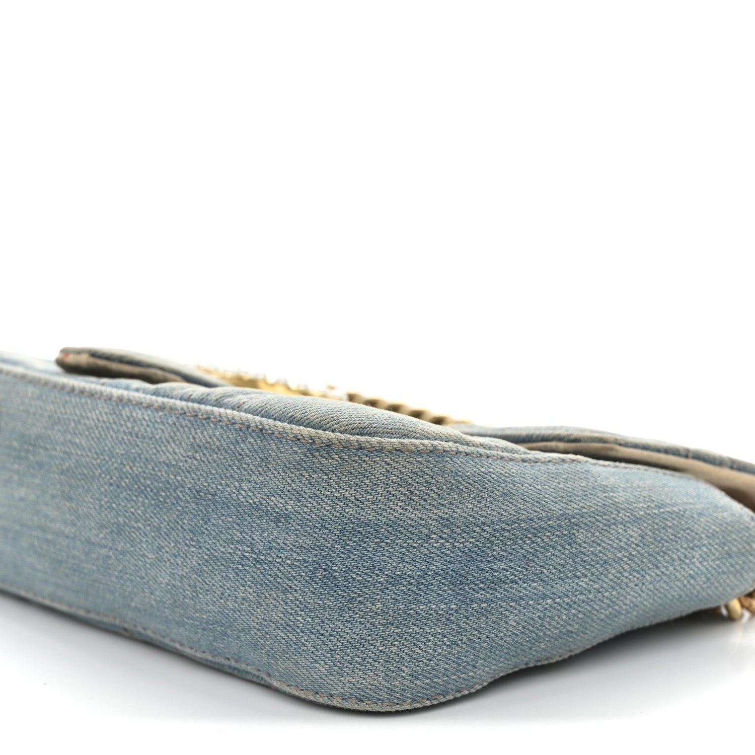 Gucci Denim Matelasse Mini Pearly GG Marmont Shoulder Bag Blue