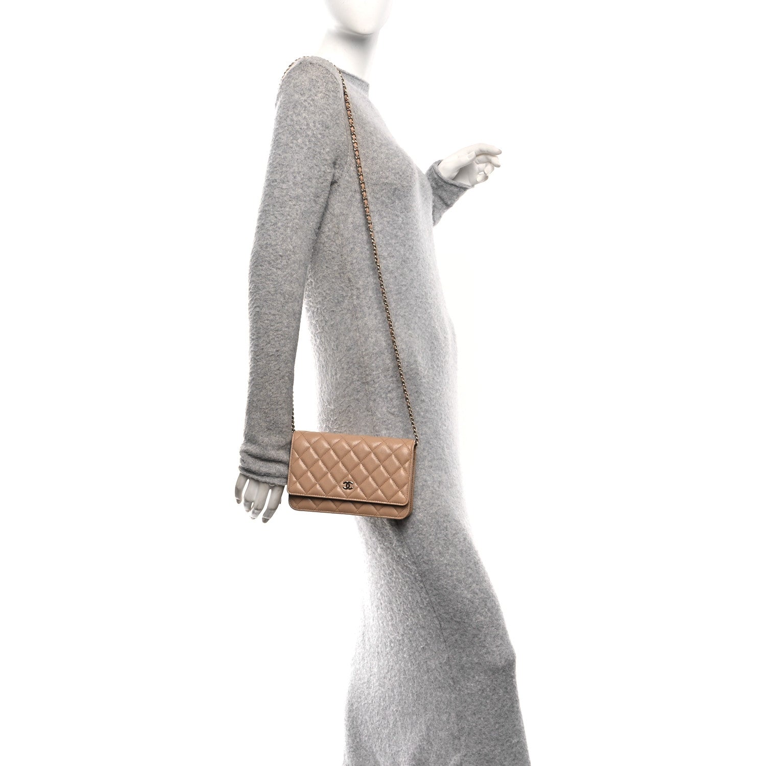 Chanel Caviar Quilted Wallet on Chain WOC Beige