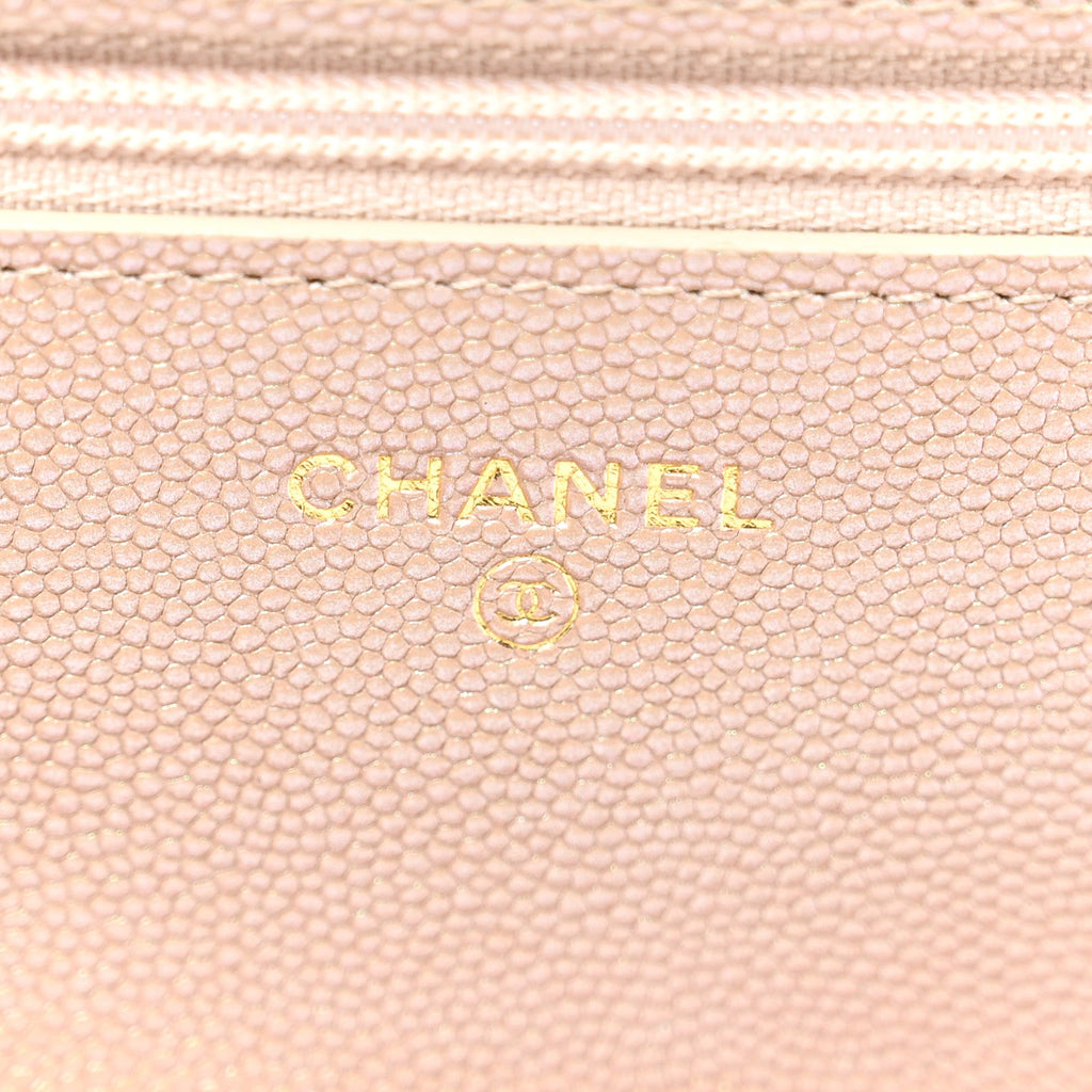 Chanel Iridescent Caviar Quilted Wallet on Chain WOC Beige