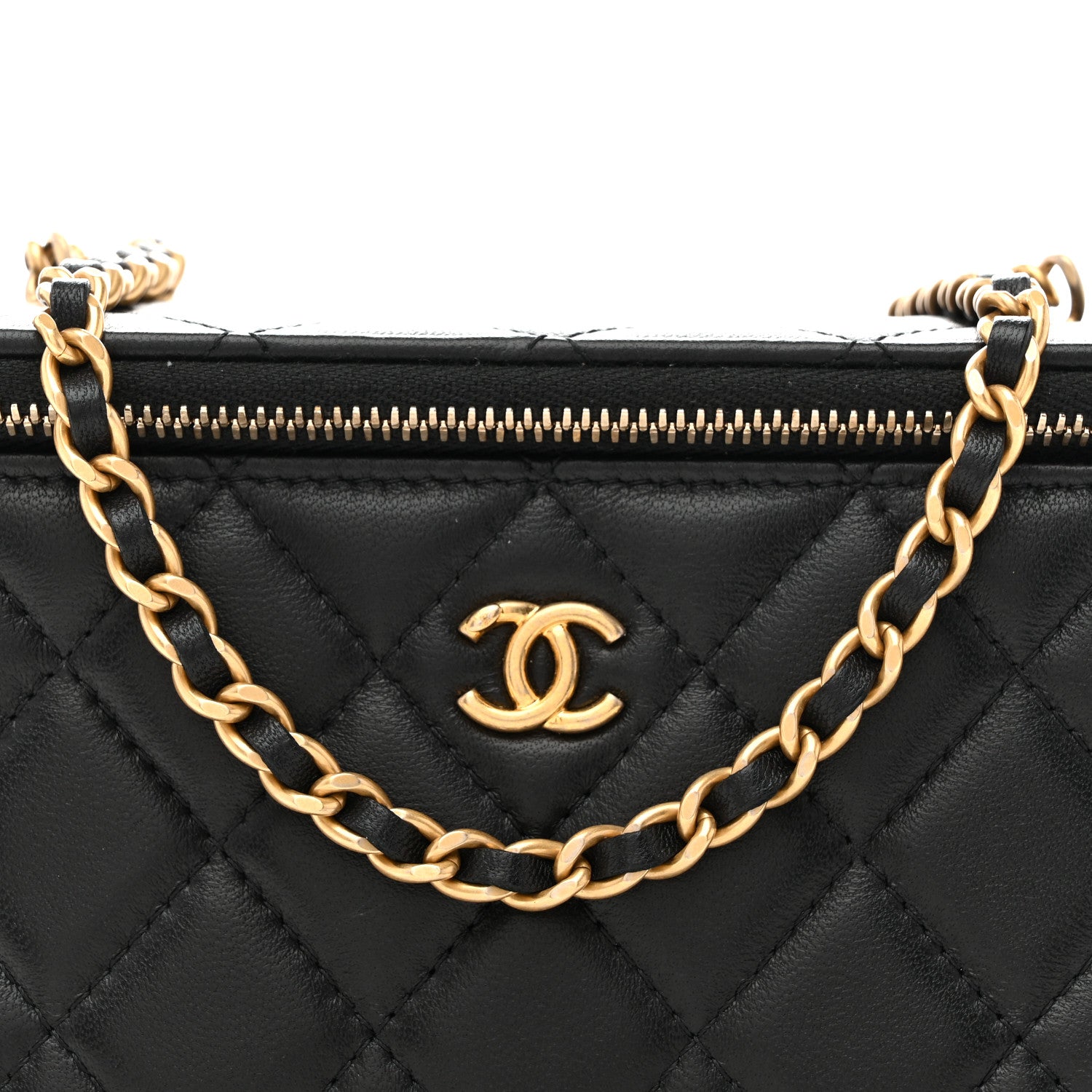 Chanel Lambskin Quilted Pearl Crush Small Vanity Case With Chain Black
