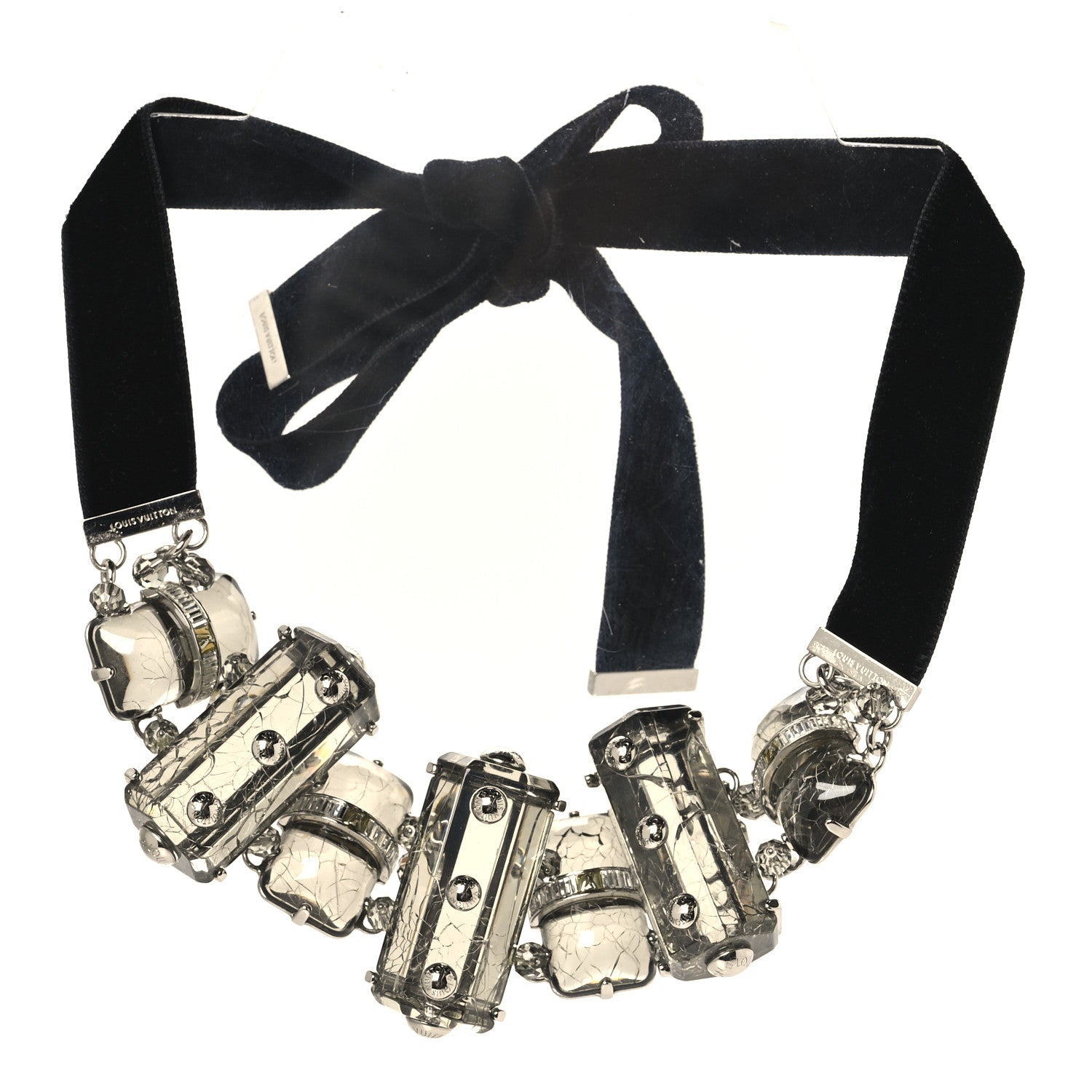 Louis Vuitton Velvet Resin Crystal Choker Necklace Black
