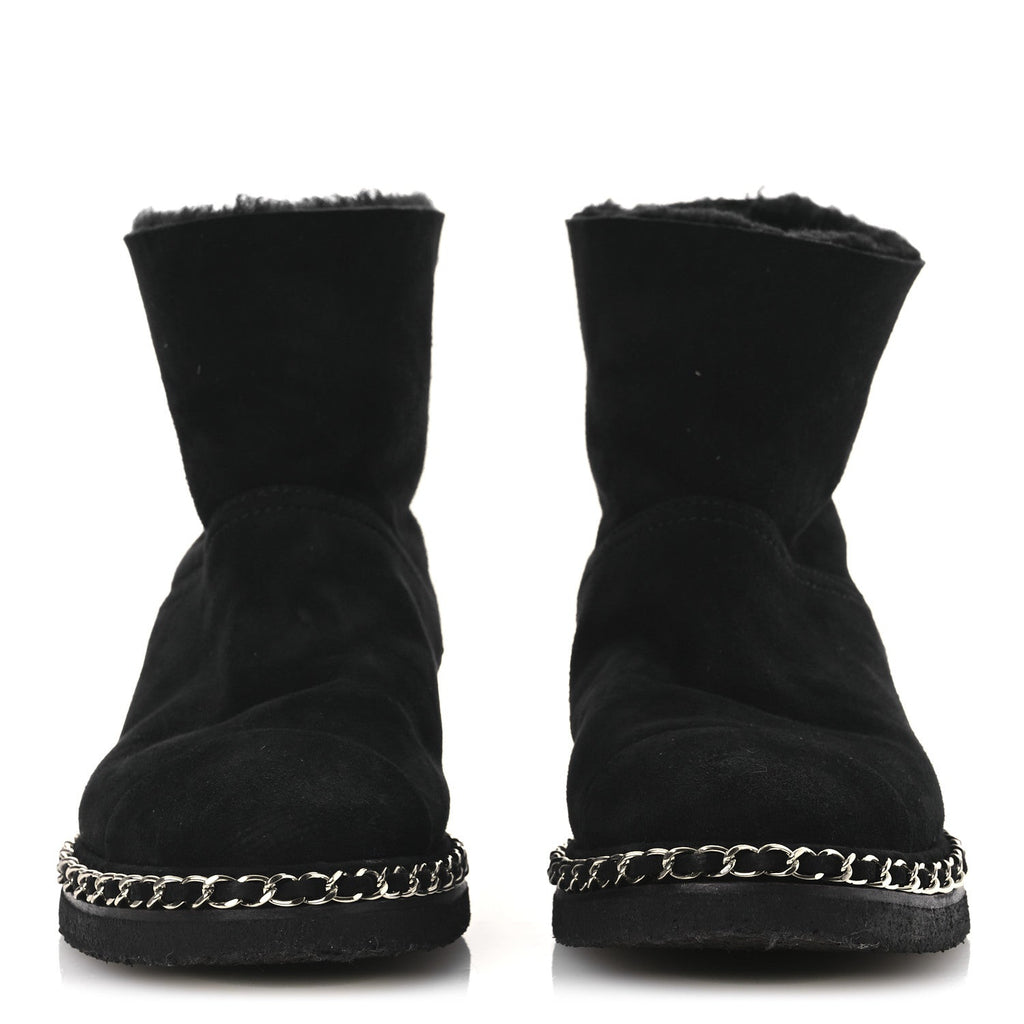 Kid Suede Shearling Womens Cap Toe Chain Short Boots 38 Black